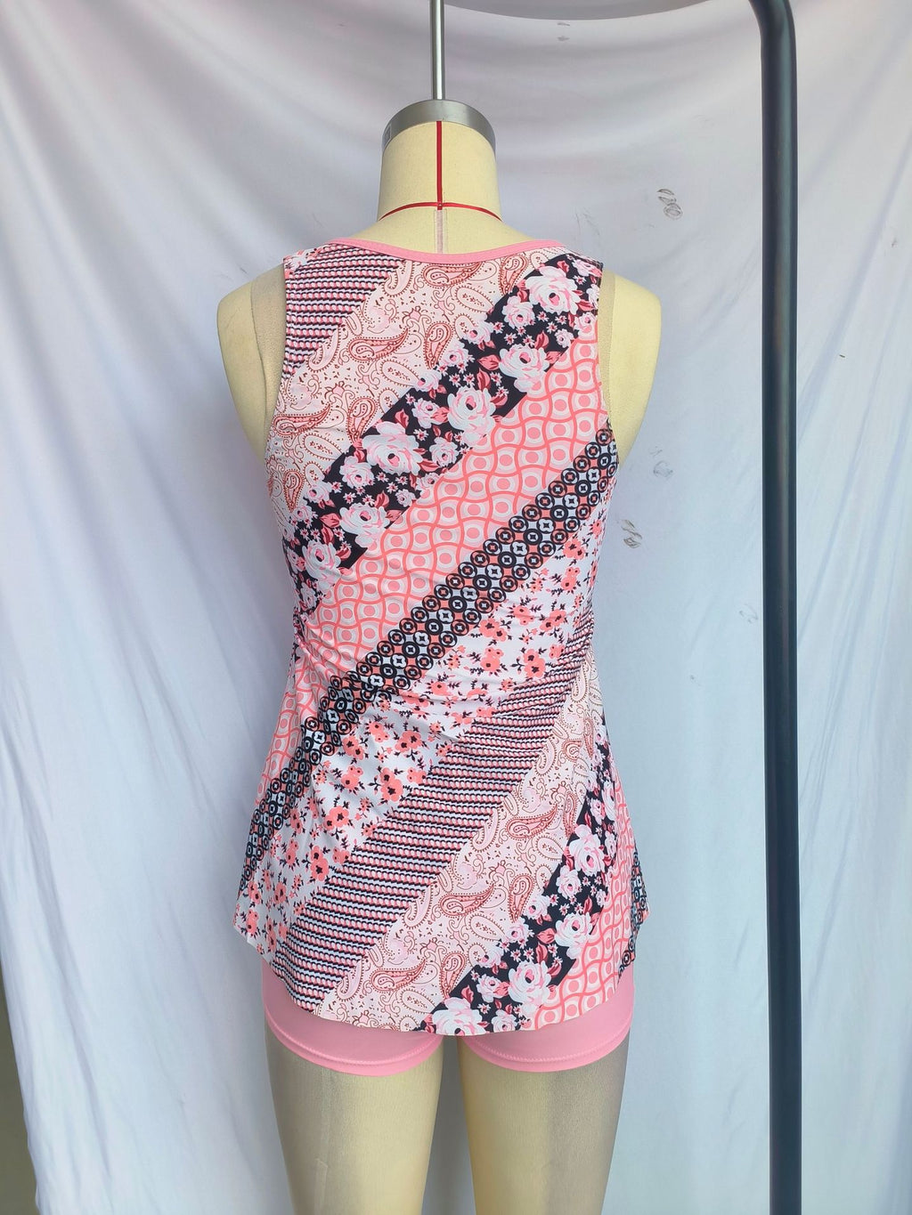 Split plus size Printed Flat Angle European and American Style Conservative Sling Tankini Swimsuit Women's Independent Station Cross-border Foreign Trade in stock