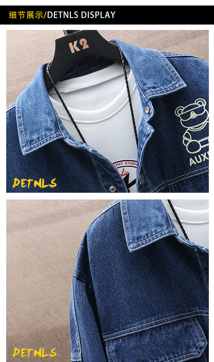 2022 Spring and Autumn Foreign Trade Gradient Men's Denim Jacket Youth Fashion Trendy Printed Casual Easiest for Match Jacket Clothes