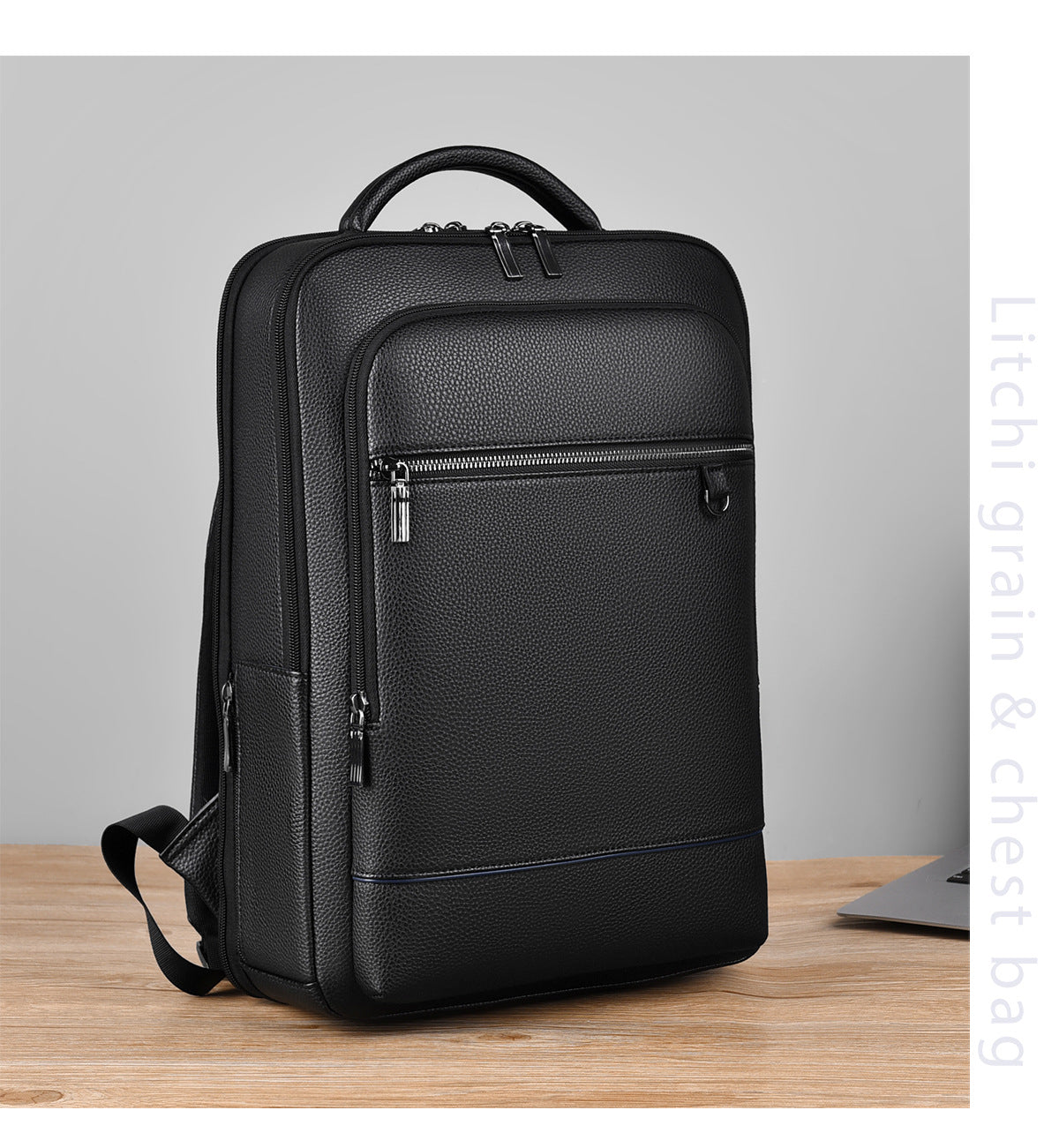 Men's Backpack Simple Cross-Border New Business Pu Water-Repellent Laptop Bag Large Capacity Backpack