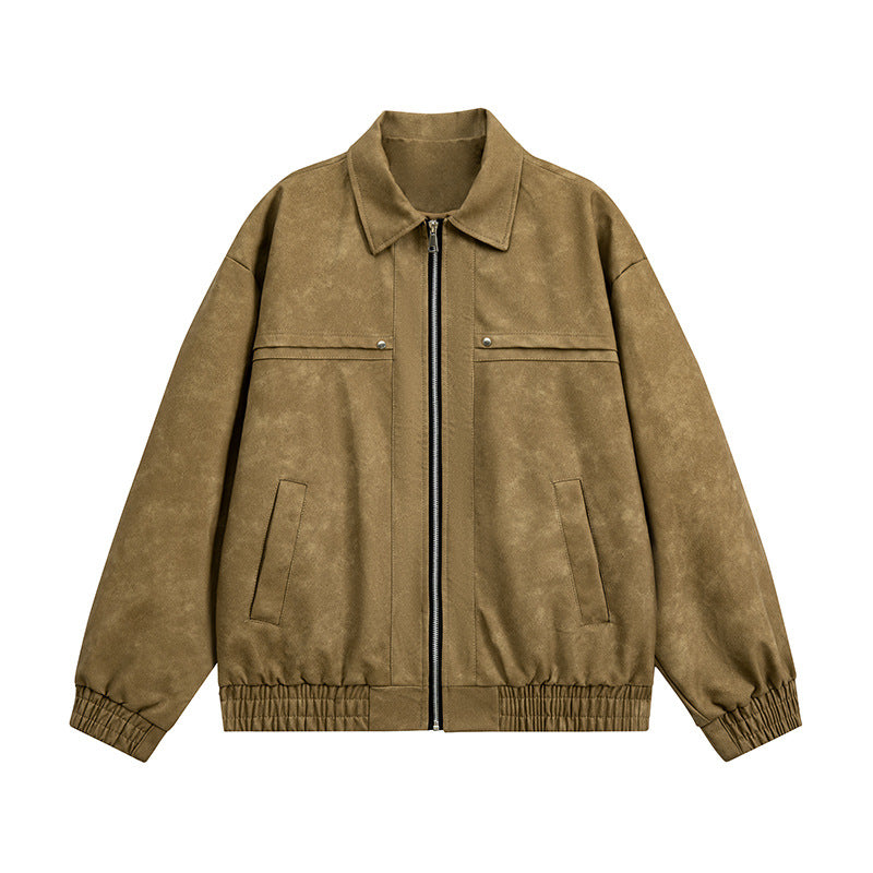 Vintage Brown Lapel Pu Leather Jacket for Men and Women, High-End American-Style Biker Pilot Lapel Leather Jacket