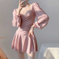 Yan 2026 New Style Sweet and Pure Desire Style with Underwire, Push-Up, Slimming, Long-Sleeved Dress-Style One-Piece Swimsuit for Women Wholesale