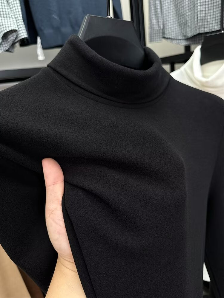 Fleece High Collar Base Shirt Men's Autumn and Winter Thickened Warm Top Double-sided Fleece Slim-fit Sweater Men's High-end Long-sleeved T-shirt
