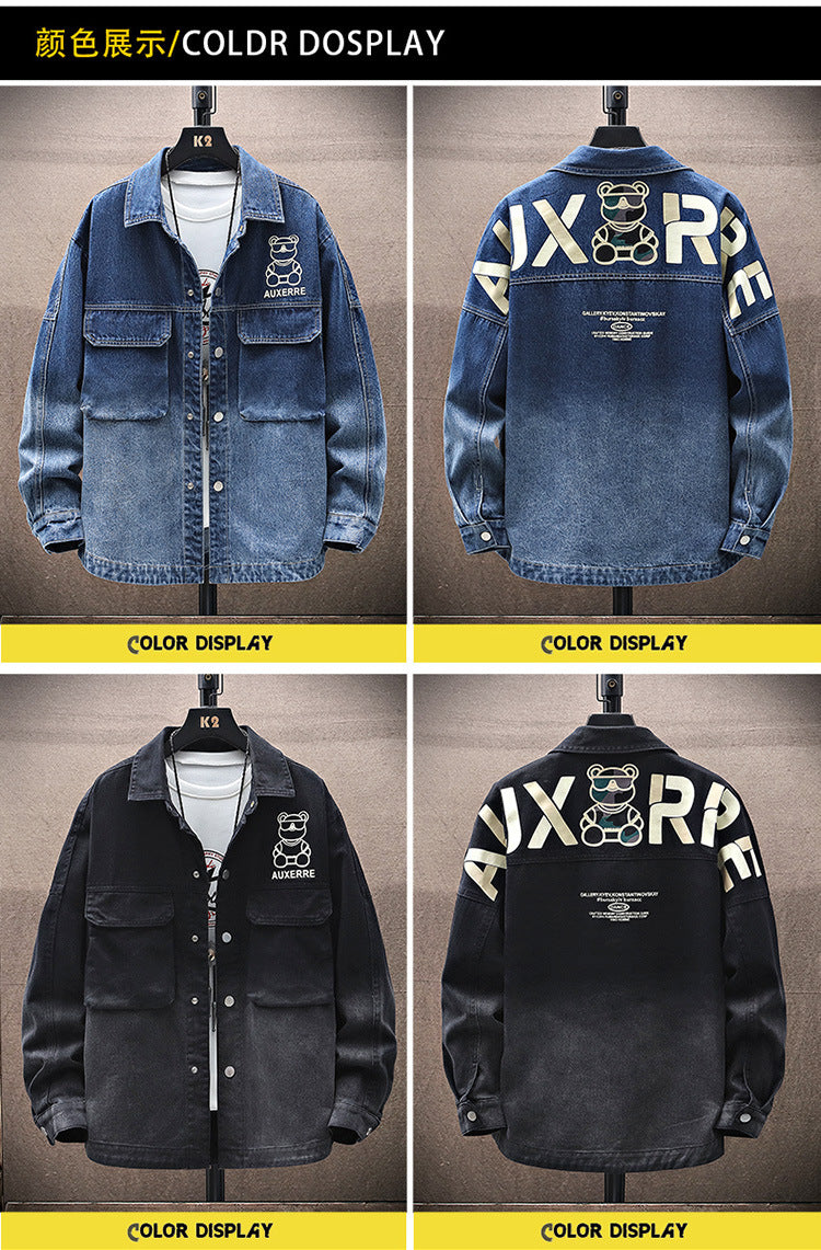2022 Spring and Autumn Foreign Trade Gradient Men's Denim Jacket Youth Fashion Trendy Printed Casual Easiest for Match Jacket Clothes