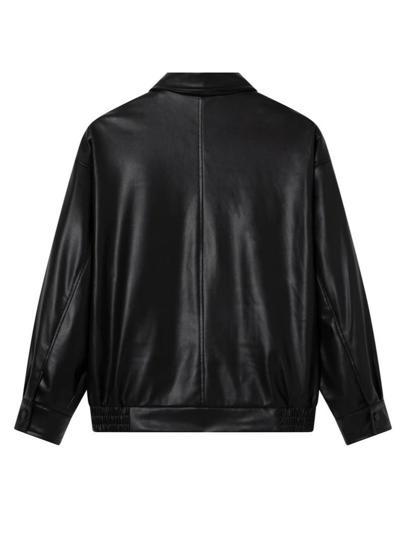 2025 Spring and Autumn Women's Leather Jacket, Faux Protein Pu Leather Motorcycle Jacket, Cool and Stylish Korean Version Versatile Loose Coat