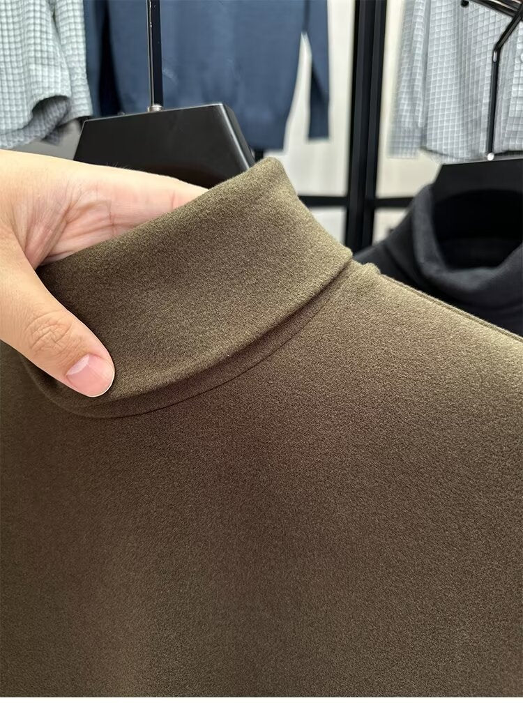 Fleece High Collar Base Shirt Men's Autumn and Winter Thickened Warm Top Double-sided Fleece Slim-fit Sweater Men's High-end Long-sleeved T-shirt