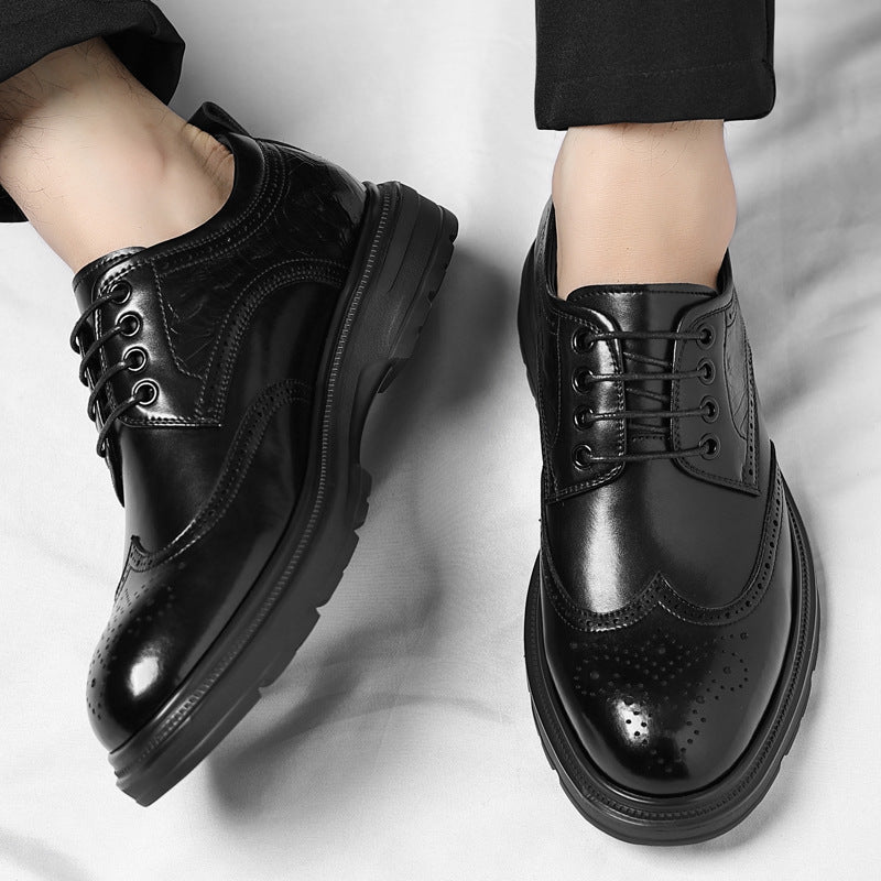 Brogue British Shoes Suit Thick-Soled Polished Derby Shoes Autum New Men's Casual Business Formal Groom's Shoes