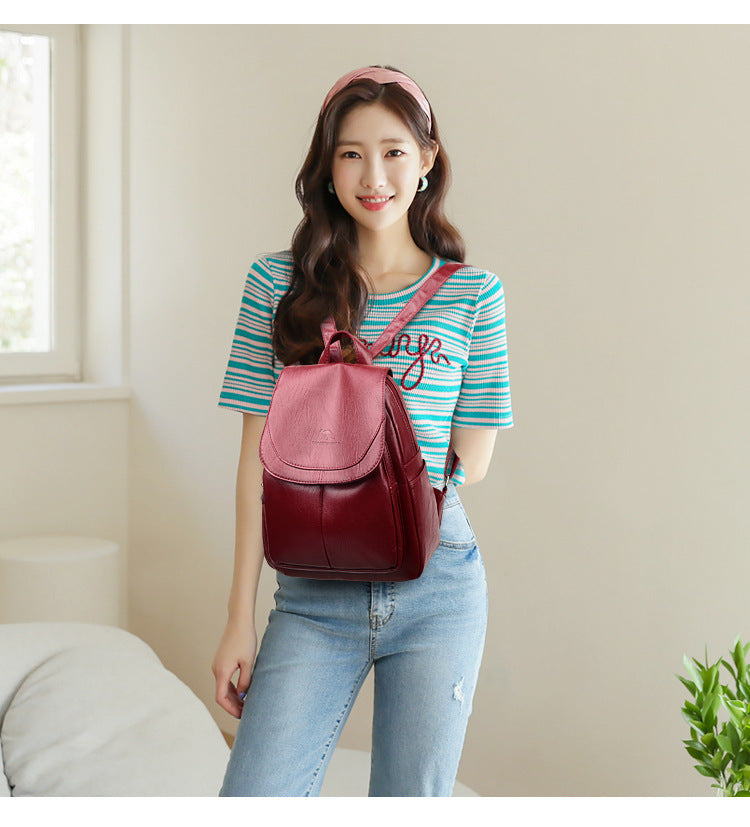 Backpack Women 2024 New Autumn Fashion Soft Leather Bag Casual Backpack Large Capacity Travel Student Women's Backpack