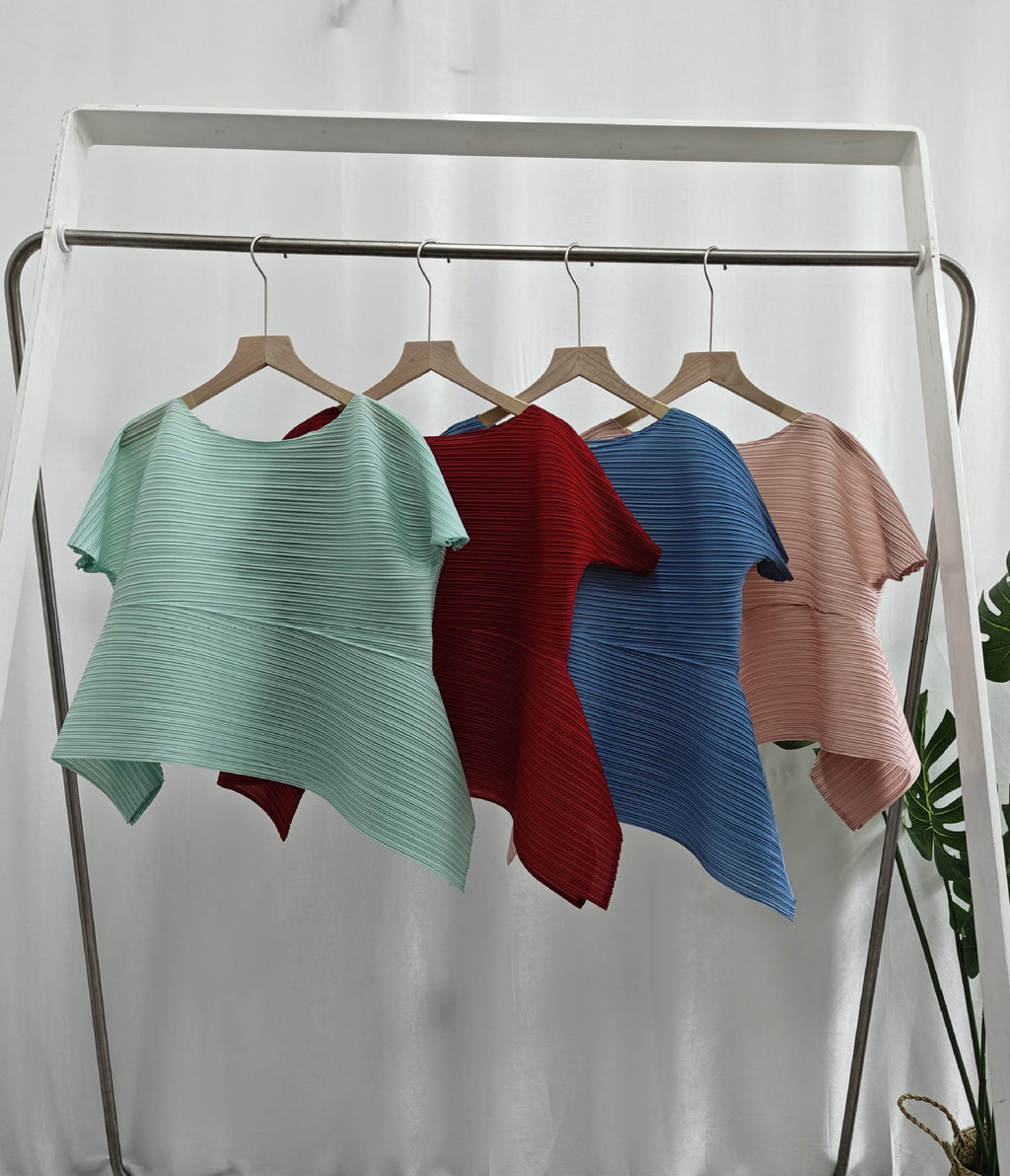 Summer All-match Pleated Top Women's 2024 Summer Thin Comfortable High-end Loose plus size Slim T-shirt