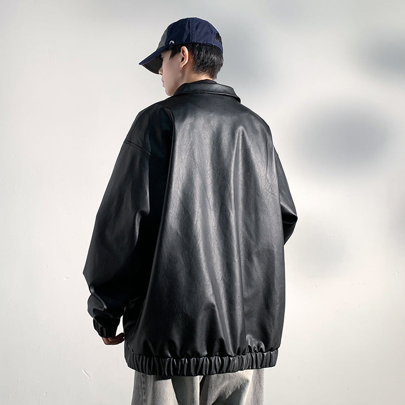 Casual Sports autumn and winter couple motorcycle clothing loose top leather jacket American retro men's and women's leather jacket