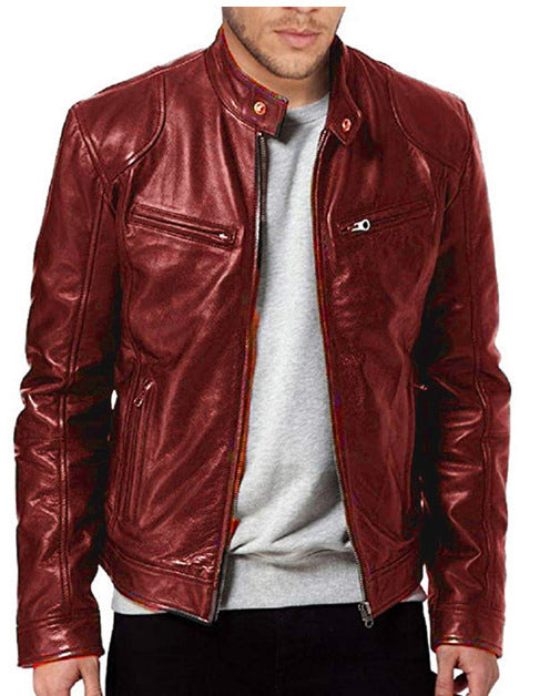 Foreign Trade Amazon European and American Men's Motorcycle Leather Jacket Men's Teenager Collar Punk Leather Jacket Men