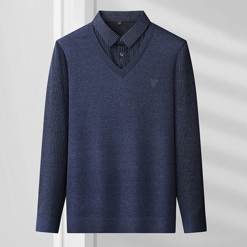Spring, autumn and winter fashion fake two-piece long-sleeved T-shirt men's trendy casual shirt shirt collar personalized bottoming shirt top