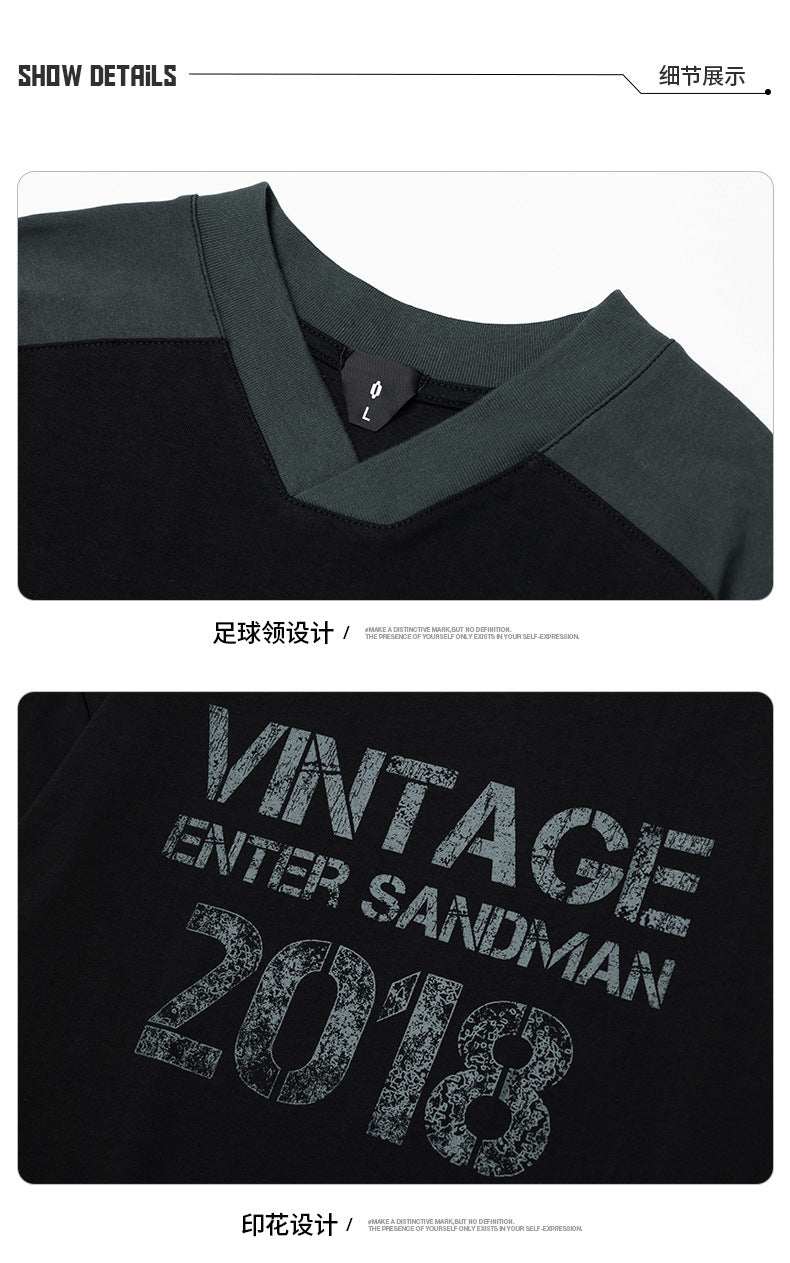 # Ovdy Autumn and Winter American Jersey Retro Letter Print New Small V-Neck Long-Sleeved T-Shirt Trendy Brand for Men and Women