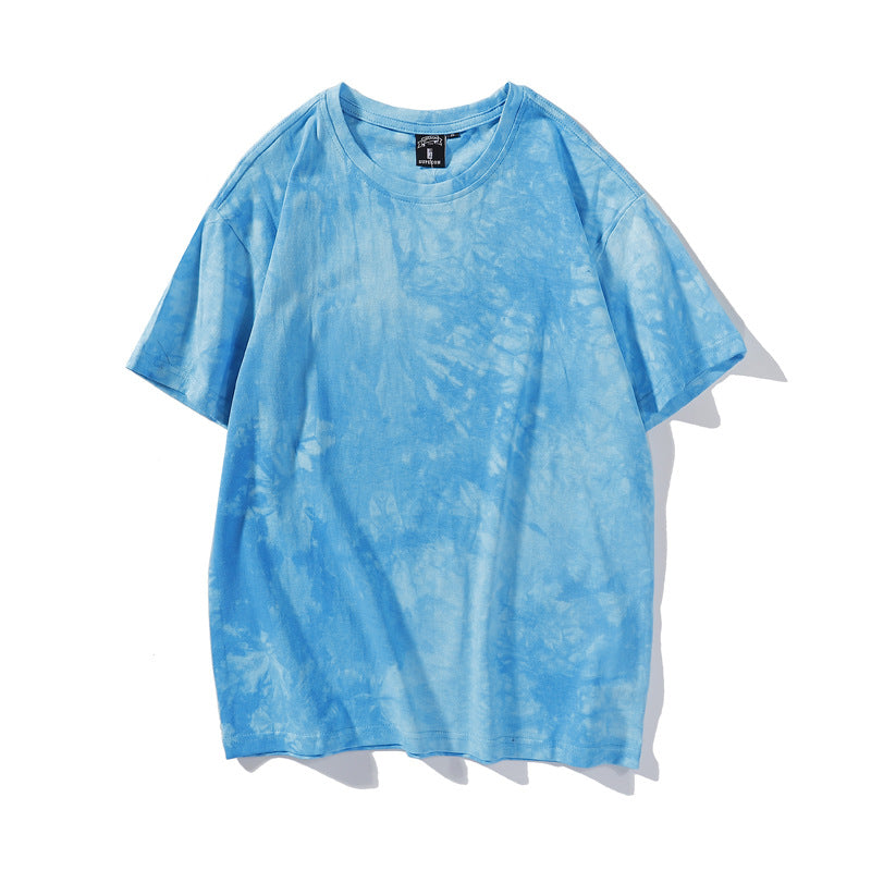 Cross-border Exclusive New Tie-dye T-shirt Men's Short-sleeved Summer Pure Cotton T-shirt Loose Ins Trendy Brand Colorful Top Clothes