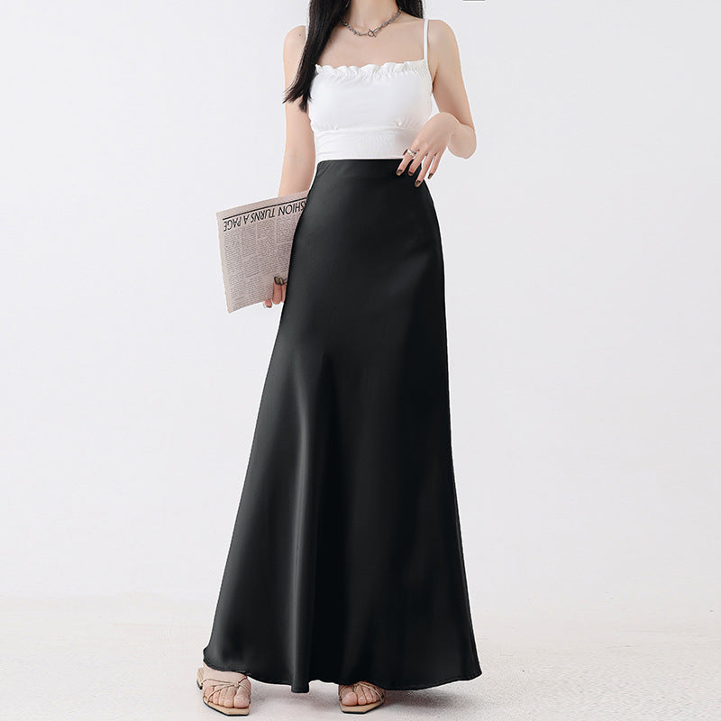 plus size Satin Fishtail Skirt Women's 2024 New Spring and Summer High Waist Dipped Hip Mid-length A- line Skirt Slight Fat