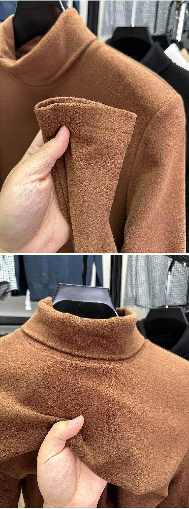 Fleece High Collar Base Shirt Men's Autumn and Winter Thickened Warm Top Double-sided Fleece Slim-fit Sweater Men's High-end Long-sleeved T-shirt