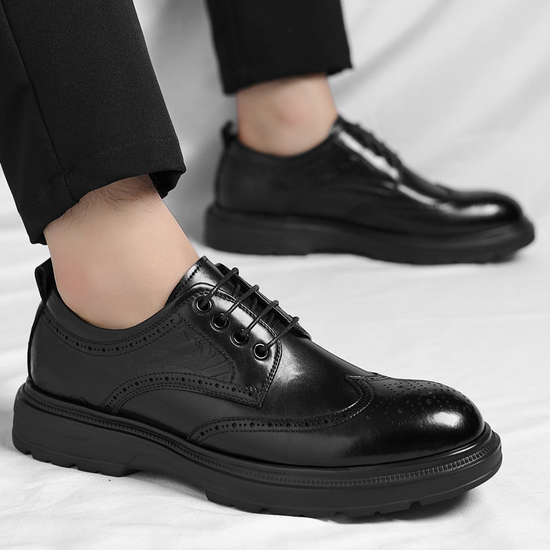 Brogue British Shoes Suit Thick-Soled Polished Derby Shoes Autum New Men's Casual Business Formal Groom's Shoes