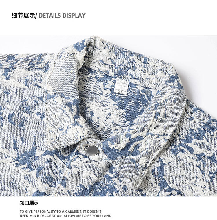 New Trendy Brand Men's Spring Jacket for Men and Women, Versatile Small Fragrance Couple Jacquard Loose Denim Jacket for Men