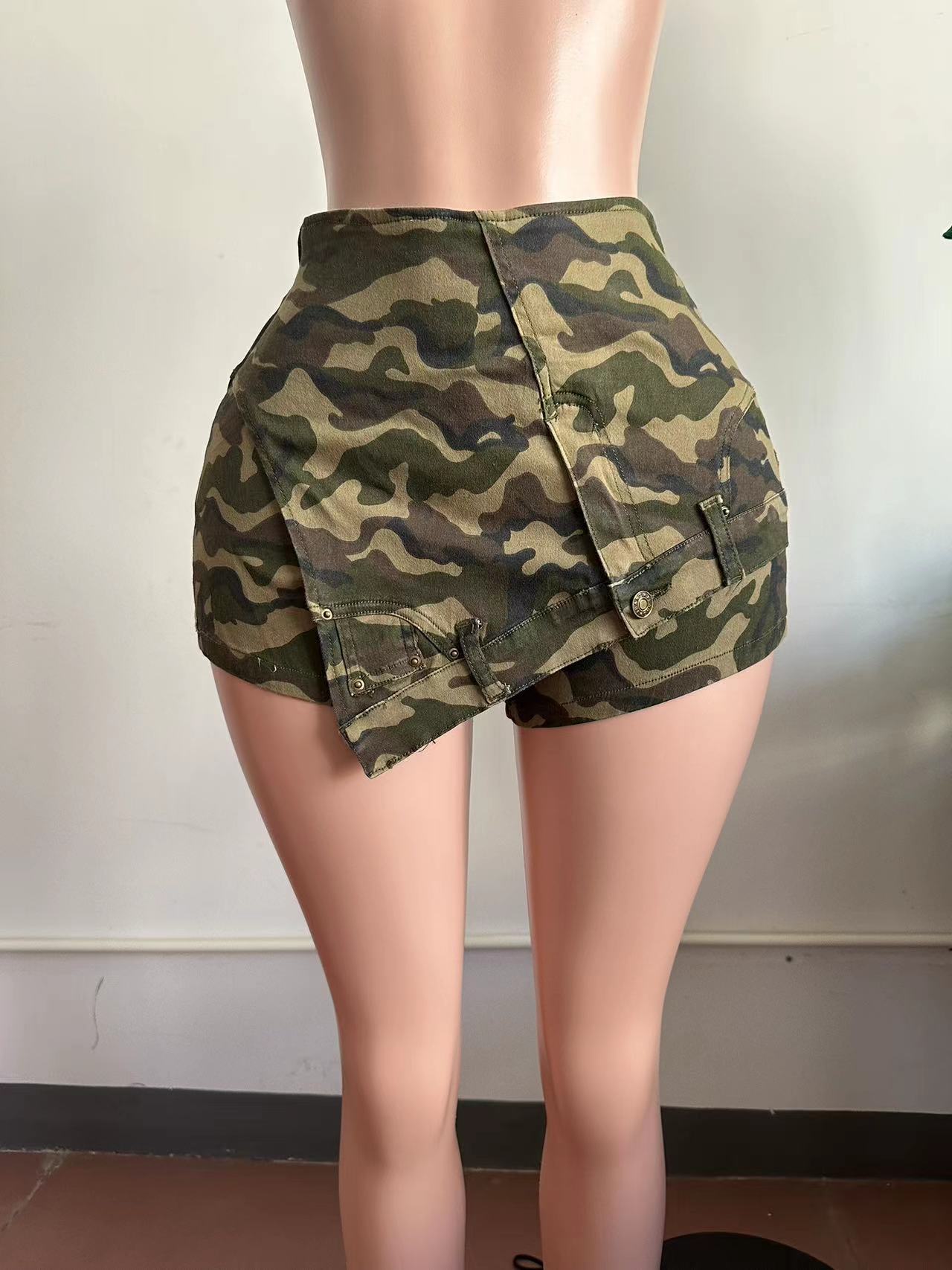 F207 European and American Clothing Cross-Border Jeans Women's Low-Waist Splicing Slim Stretch Asymmetrical Trendy Denim Shorts