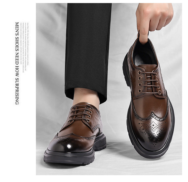 Brogue British Shoes Suit Thick-Soled Polished Derby Shoes Autum New Men's Casual Business Formal Groom's Shoes