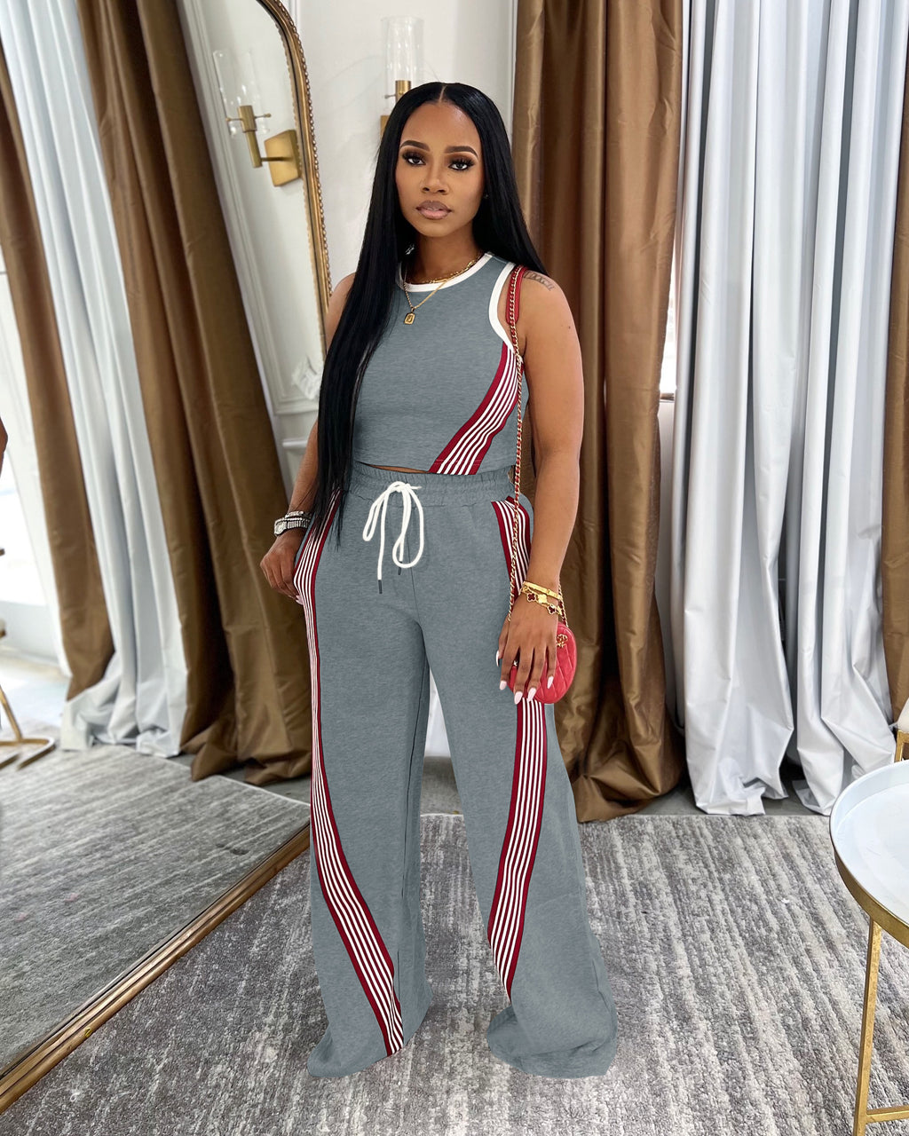 Yd-066-E6 European and American Women's Clothing Amazon New Fashion Trendy Casual Wide-Leg Pants Two-Piece Set Cross-Border Women's
