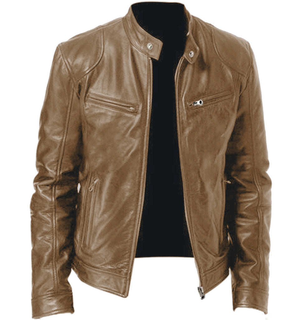 Foreign Trade Amazon European and American Men's Motorcycle Leather Jacket Men's Teenager Collar Punk Leather Jacket Men