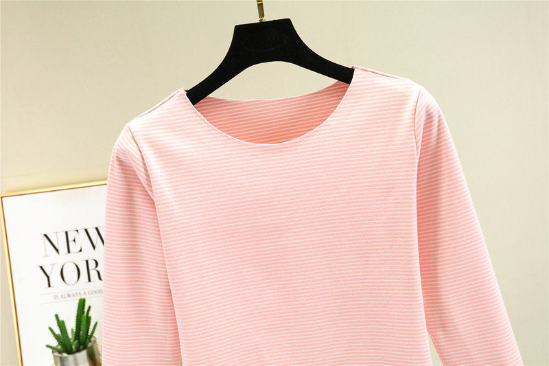 Crewneck Striped Base Shirt Women's Inner Wear Fall/Winter German Velvet 2022 New College Style Long Sleeve T-Shirt Warm Top