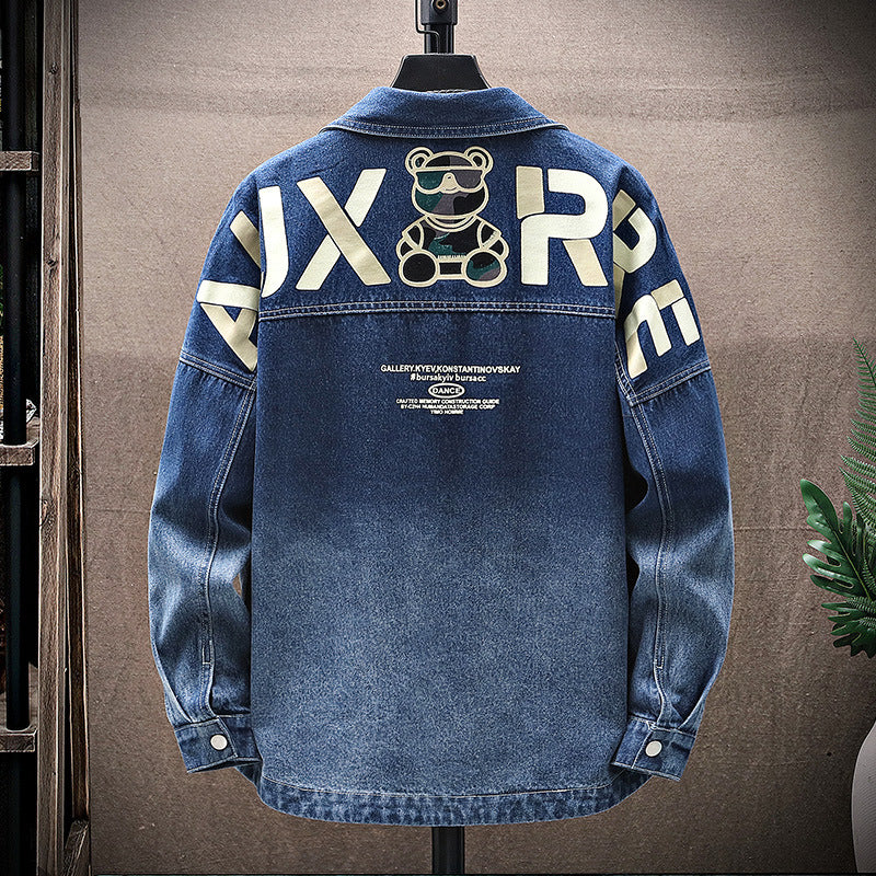 2022 Spring and Autumn Foreign Trade Gradient Men's Denim Jacket Youth Fashion Trendy Printed Casual Easiest for Match Jacket Clothes
