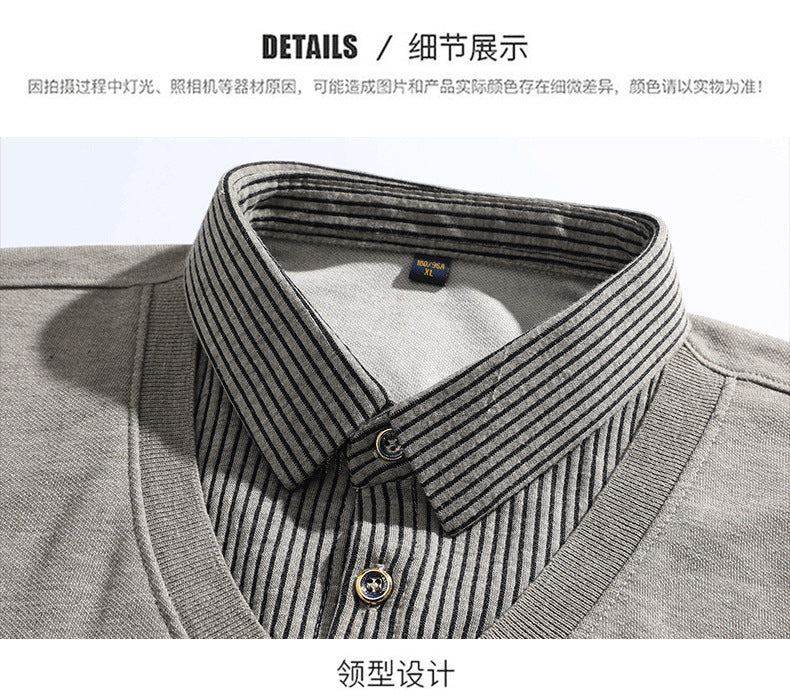 Spring, autumn and winter fashion fake two-piece long-sleeved T-shirt men's trendy casual shirt shirt collar personalized bottoming shirt top