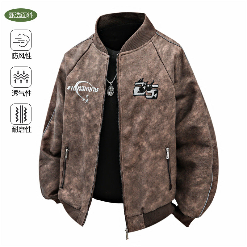 Cross-border Leather Men's Jacket Autumn New Fashion Brand Biker Suit Windproof PU Leather Flying Baseball Suit Jacket Men