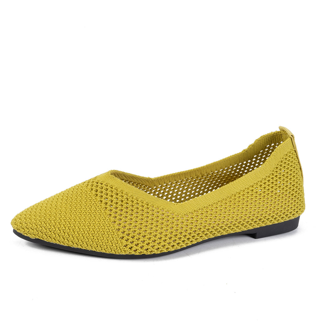Knitted Women's Shoes Breathable Soft Sole 2025 New Comfortable Pointed Flat Shallow Mouth Slip-on Casual Shoes