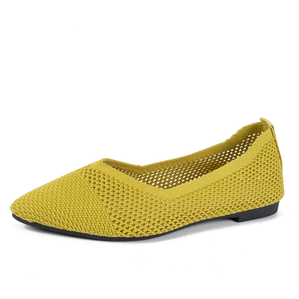 Knitted Women's Shoes Breathable Soft Sole 2025 New Comfortable Pointed Flat Shallow Mouth Slip-on Casual Shoes