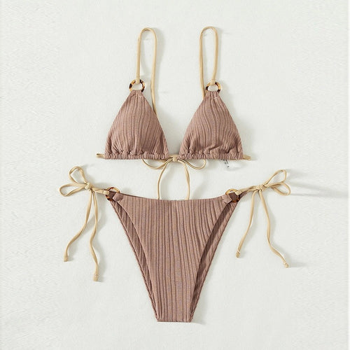 2024 New Ins Swimsuit for Women Split Bikini Two-Piece Set Fairy Style Sexy Pure Color Lace-Up Swimsuit for Women
