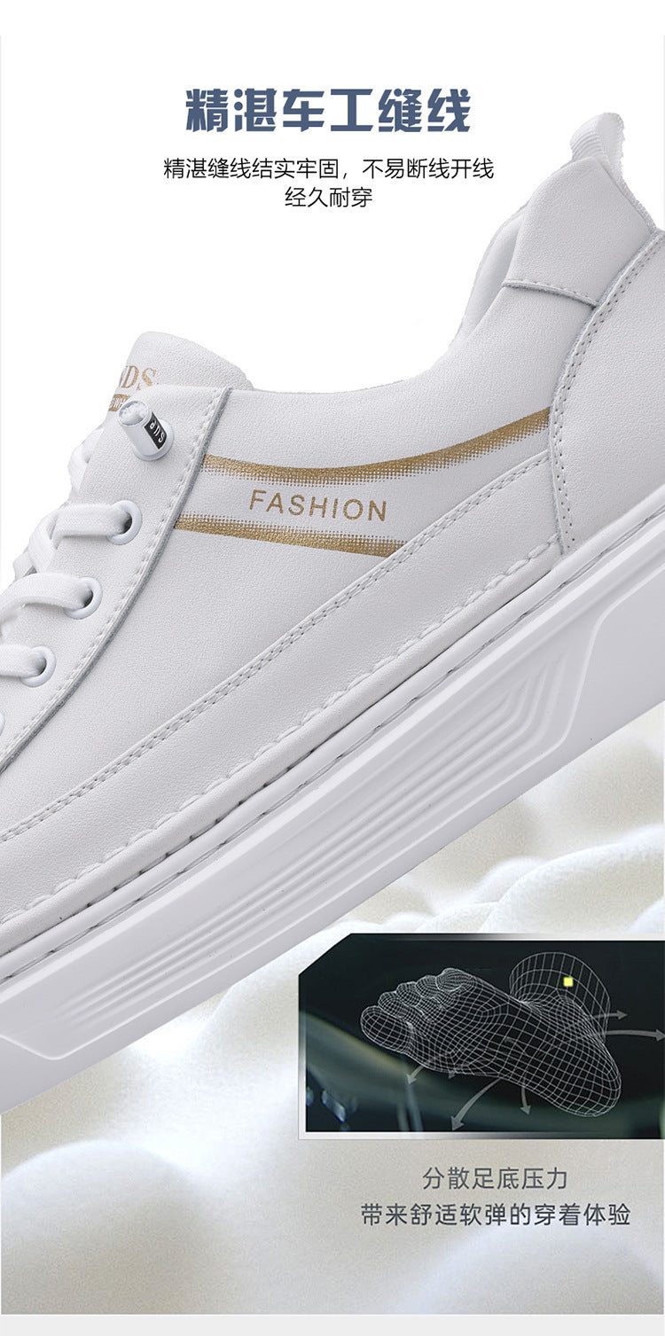 Autumn 2024 White Shoes Bean Shoes Men's Casual Driving Shoes Soft Sole Fashion Leg All-match Sports Leather Sneakers