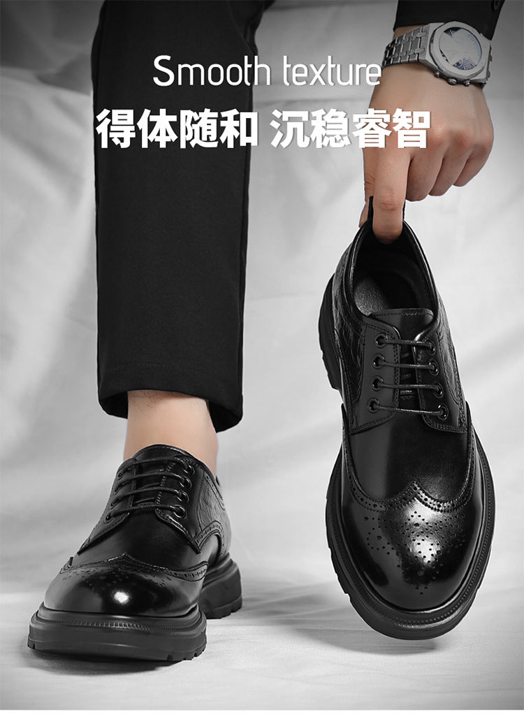 Brogue British Shoes Suit Thick-Soled Polished Derby Shoes Autum New Men's Casual Business Formal Groom's Shoes