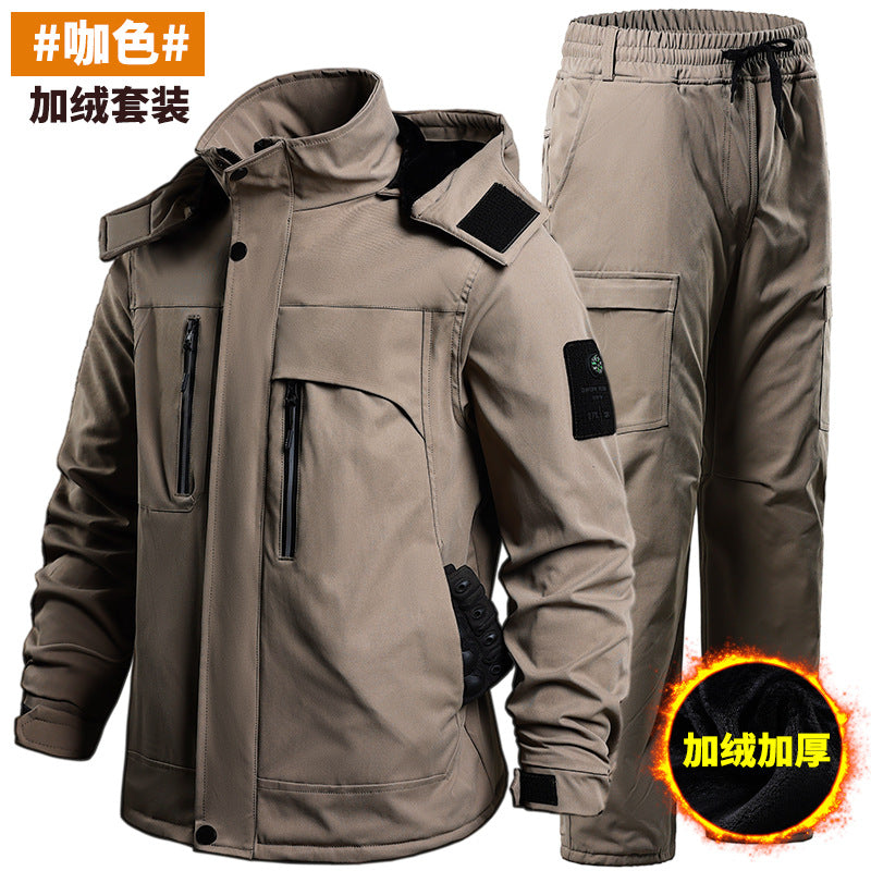 Autumn and Winter fleece-lined Charge Clothes Coat Work Clothes Waterproof suit Men's Cold-proof Warm Upper and Lower Clothes Work Clothes
