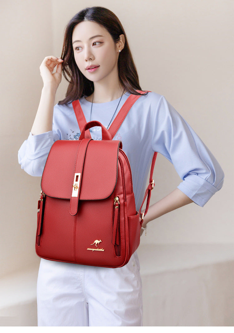 Foreign Trade Hot 2024 New Anti-theft Lock Backpack Trend Good Kangaroo Women's Schoolbag Fashion Travel Backpack