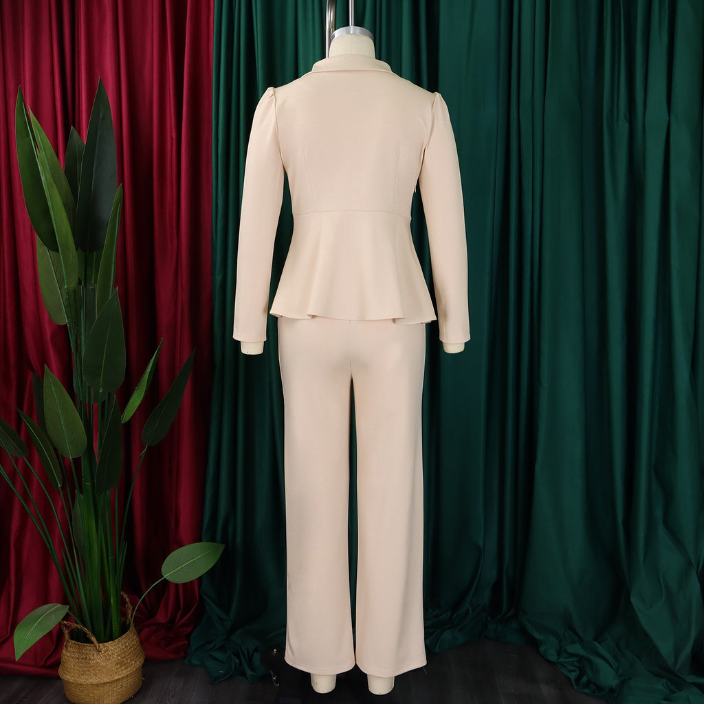 D549 European and American Clothing Winter New Fashion Elegant Elegant Ol Ruffle Top Wide Leg Pants Fashionable African Suit