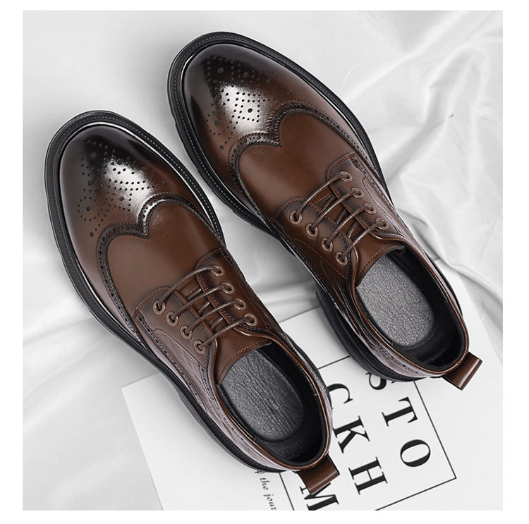 Brogue British Shoes Suit Thick-Soled Polished Derby Shoes Autum New Men's Casual Business Formal Groom's Shoes
