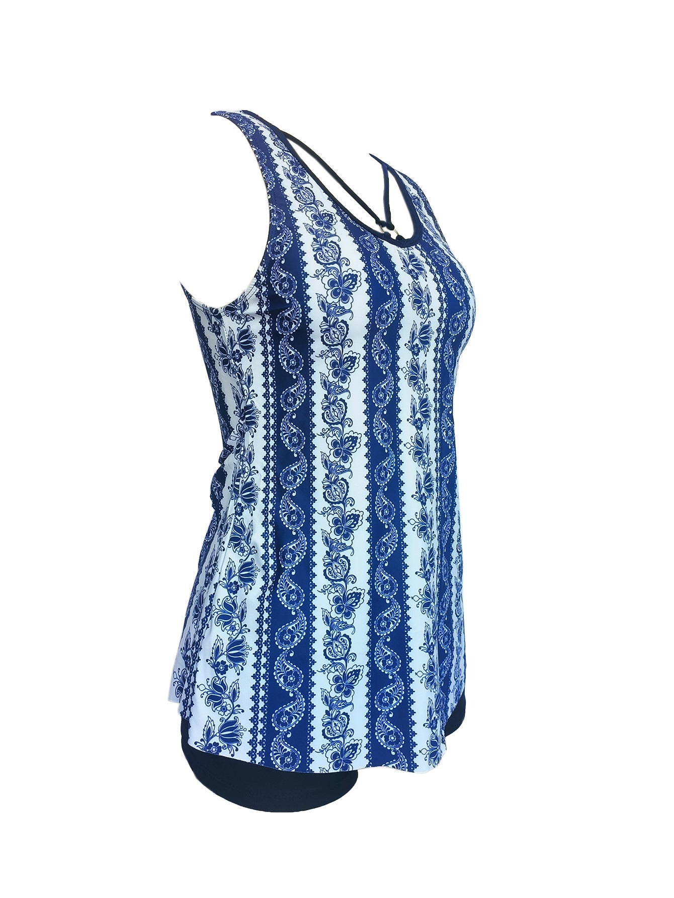 Split plus size Printed Flat Angle European and American Style Conservative Sling Tankini Swimsuit Women's Independent Station Cross-border Foreign Trade in stock