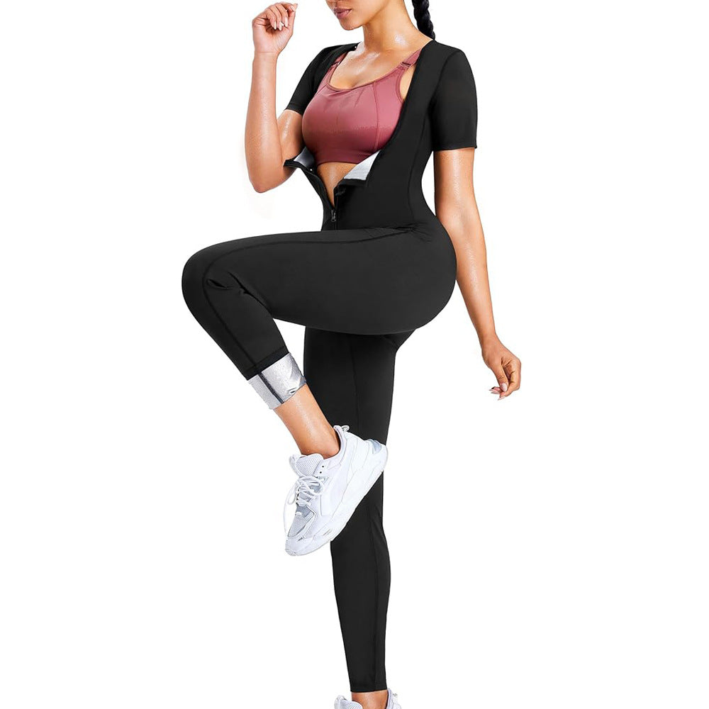 Amazon Long Fitness Sweaty Jompsuit European and American Women's Hip-lifting Chest-lifting Body-shaping Suit