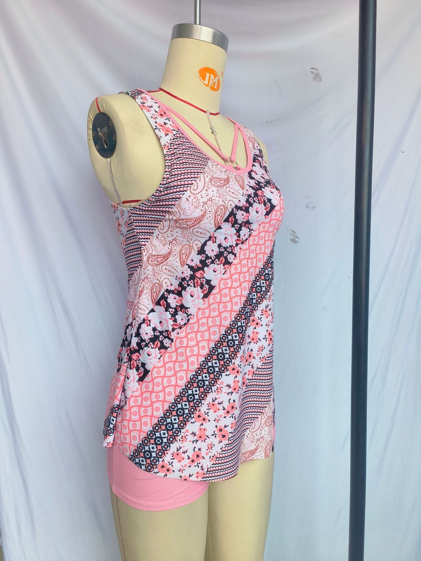 Split plus size Printed Flat Angle European and American Style Conservative Sling Tankini Swimsuit Women's Independent Station Cross-border Foreign Trade in stock