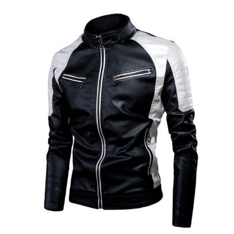 Foreign Trade Cross-border Leather Jacket Color Collar PU Leather Biker Jacket Spring and Autumn Thin Casual Leather Jacket for Men ebay