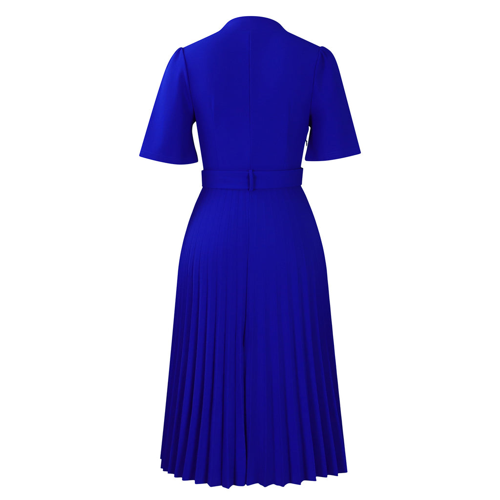 D563 Foreign Trade Cross-border Women's Clothing Summer New Short-sleeved V-neck Pleated High Waist Fashion Elegant Waist African dress