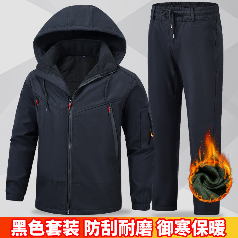 Autumn and Winter fleece-lined Charge Clothes Coat Work Clothes Waterproof suit Men's Cold-proof Warm Upper and Lower Clothes Work Clothes