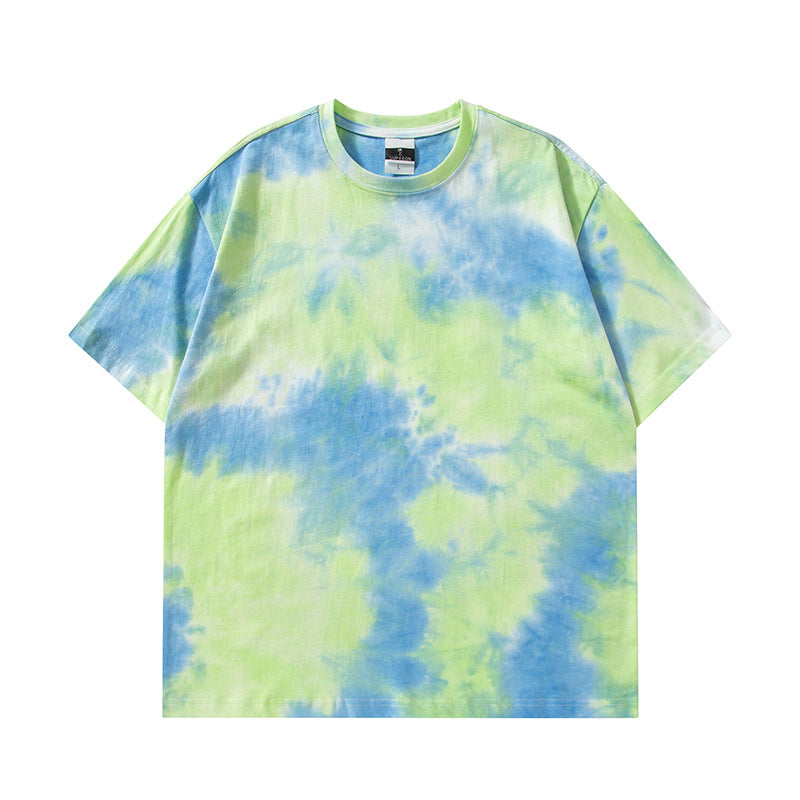 Cross-border Exclusive New Tie-dye T-shirt Men's Short-sleeved Summer Pure Cotton T-shirt Loose Ins Trendy Brand Colorful Top Clothes