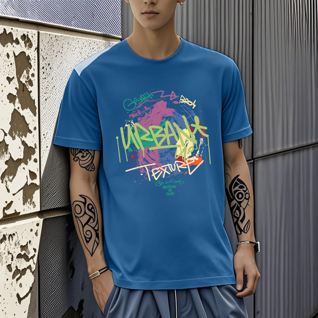 Summer Ice Silk Thin Round Neck Short-Sleeved T-Shirt for Men 2026 New Printed Pullover T-Shirt Trendy Slim Fit Men's Clothing