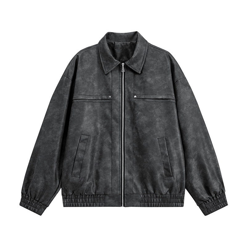 Vintage Brown Lapel Pu Leather Jacket for Men and Women, High-End American-Style Biker Pilot Lapel Leather Jacket