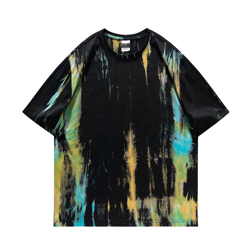 Cross-border Exclusive New Tie-dye T-shirt Men's Short-sleeved Summer Pure Cotton T-shirt Loose Ins Trendy Brand Colorful Top Clothes