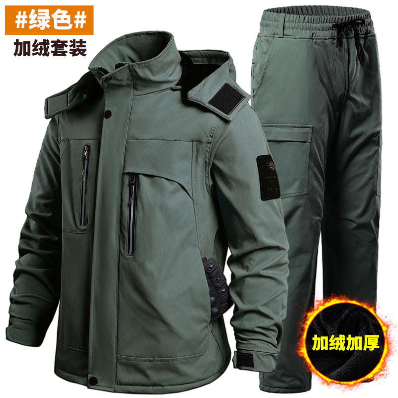 Autumn and Winter fleece-lined Charge Clothes Coat Work Clothes Waterproof suit Men's Cold-proof Warm Upper and Lower Clothes Work Clothes