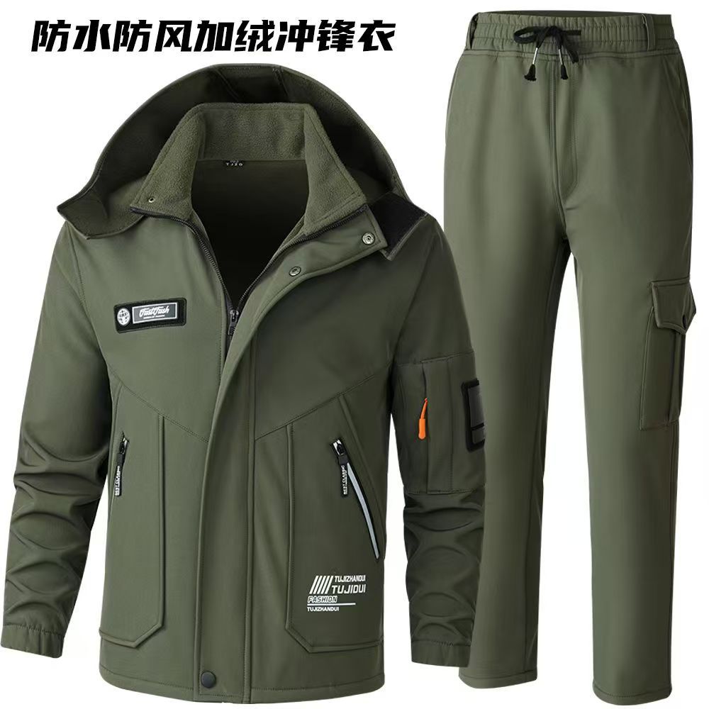 Autumn and Winter fleece-lined Charge Clothes Coat Work Clothes Waterproof suit Men's Cold-proof Warm Upper and Lower Clothes Work Clothes